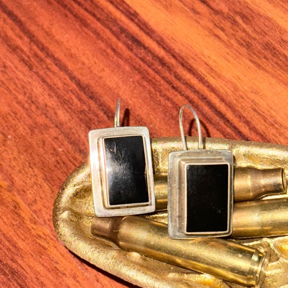 Square Black Onyx and Silver Earrings
